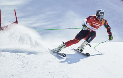 平昌冬奥会高山滑雪男子大回转第一轮比赛  中国选手张洋铭参赛