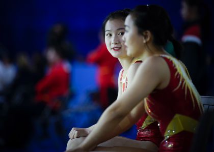 第34届世界蹦床锦标赛女子网上双人决赛  中国队刘慧范心怡名列第七