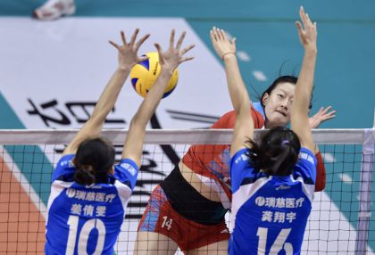 全国女排联赛第十七轮  江苏3比0胜天津