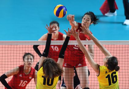 雅加达亚运会女排小组赛 中国队3比0轻取越南队