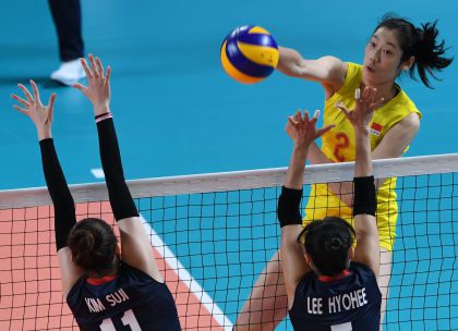 雅加达亚运会女排小组赛  中国队3比0战胜韩国队